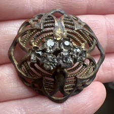 Antique Edwardian Hatpin Gold Tone Filigree Clear Paste Rhinestones 9.75” picture