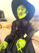 Halloween Witch Prop Green Face & Hands, Black Dress & Hat, Plastic/Fabric picture