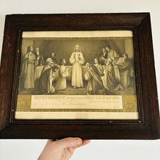 Antique 1900s 1911 First Holy Communion Certificate Quarter Sawn Wood Frame picture