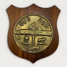 Vintage US Navy SUBRON 4 Swamp Fox Brass Plaque Submarine Squadron Four Wood picture