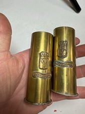 WWI Verdun Brass Trench Art Shells Pair with Crest and Regional Banners picture