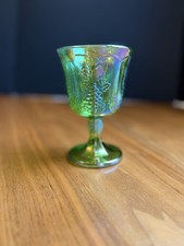 Vintage Indiana Glass Harvest Grape Green Carnival Iridescent Goblet 1970s  picture
