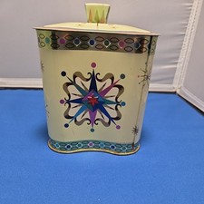 Vintage 1960 S.L.K CO Atomic Starburst Colorful Candy Tin Canister w/ Lid picture