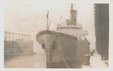 LARGE BOAT SHIP AT DOCK REAL PHOTO POSTCARD 1950s RPPC picture