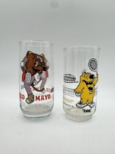 Vintage 1979 Taco Villa Irving Tennis-Themed Drinking Glass & Taco Mayo Mousecot picture