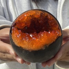 1.66LB  Natural Yellow  quartz crystal crystal ball / opens its mouth and smiles picture