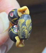 Rare Fancy Yellow Floral TRADE BEADS Venetian Glass African Bead  picture