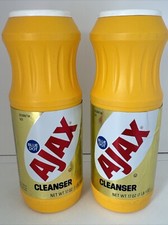 2 Vintage Yellow Bottles of Ajax Bath Cleanser Blue Dot 1960s -17oz Each SEALED picture