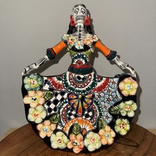 Mexican Talavera Catrina Dancer Figurine 11” Hand-Painted Floral Dress picture