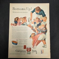 1943 Carnation Milk WWII Ad Bottoms Up Vintage Kitchen Art picture