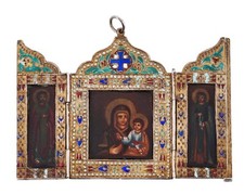 ANTIQUE 19c RUSSIAN COLOR ENAMEL SILVER 88 ICON SKLADEN HALMARKED BY HLEBNIKOV  picture