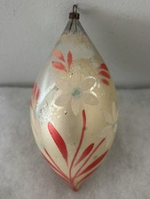 Vintage Large Polish Fat Teardrop Ornament 6” Floral Hand Painted picture