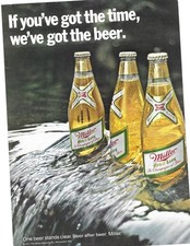 1971 Miller High Life Print Magazine Ad Golden Glass Bottles in a Stream picture