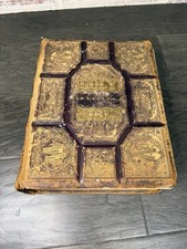 Antique 1880's Carved Leather Holy Bible Old And New Testaments Ornate AS IS picture