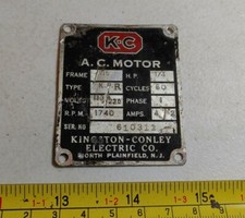Vintage Kingston-Conley Electric Co North Plainfield NJ Advertising Emblem Sign picture