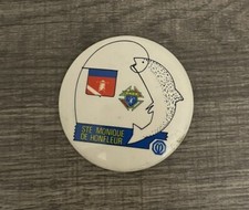 Vintage Ste. Monique De Honfleur Canada Pinback Button Fishing picture
