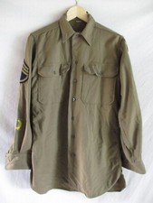 WWII 40s true vintage brown wool officer classic uniform pocket shirt 14.5 33 picture