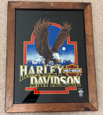 VTG 1987 Harley Davidson Eagle Mountain Framed Reverse Painted Mirror 18