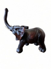 Vintage Large Porcelain Elephant Statue Trunk Up White Tusks 24in 20lb picture