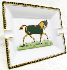 Hermes Paris Ashtray Horse Pattern Color Green Plate Tray Porcelain NoBox t14250 picture