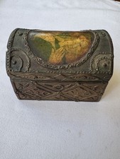 Vtg Italian Florentine Gold Gilt Madonna Gesso Wood Domed Trinket Jewelry Box picture