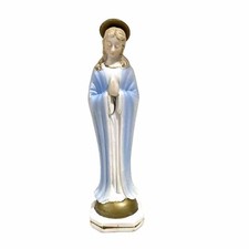 Vintage Virgin Mary Figurine 7” Blue And White Porcelain Christianity Jesus picture