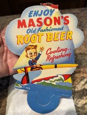 Vintage Mason's Root Beer Sailing Theme Die-Cut soda Bottle Topper Sign picture