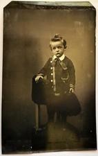 Tintype Photo Anson Beach NY Sad Face Eyes Little Boy Sailor Tie Spiky Hair Cute picture