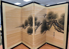 Japanese vintage Byobu 4 panel folding screen With Pine Tree Matsu. Signed DsVa picture