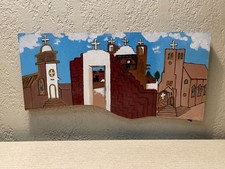 3pcs. Vintage New Mexican Santero Ponderosa Wood Painting Retablos Five Church’s picture