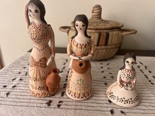 Vintage 1990 Bellon Spain Pottery Women Figurines Set 3 Hand Painted Folk Art picture