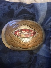 Vtg Western Flair Peterbilt Trucks Engraved Western Belt Buckle German Silver picture