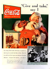 1937 Coca-Cola Christmas Vintage Print Ad Santa Claus Coke Bottle Soda Pop picture