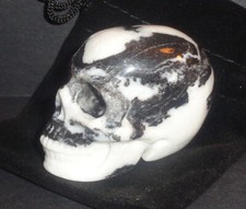 Zebra Jasper Crystal Skull Hand Carved with Black Velvet Drawstring Pouch picture
