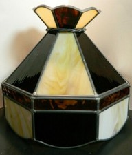 Vintage (16) Panel Amber & Tan Slag Glass Swag Overhead Light 11.5