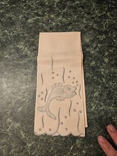 Vtg Madeira Hand Embroidered Guest Towel Fish Benj M Jabara Linen NOS 13x20 Pink picture