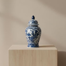 18.25 In. Blue Ceramic Chinoiserie Floral Decorative Jar picture