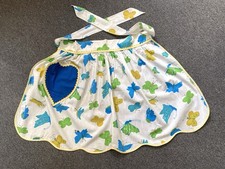 Vtg 50s 60s Hostess Apron Blue Heart Pocket Butterflies RickRack Trim picture