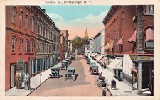Plattsburgh NY New York Clinton Main Street Downtown 1920s Vtg Postcard C35 picture