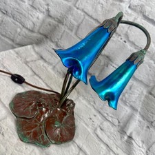 Lundberg Studios American Deluxe Calla Lily Pond Lamp Art Nouveau Iridescent Blu picture