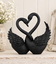 Black Swans Heart Sculpture Black Swan Figurines Swans Birds Decor Shelf Sitter picture