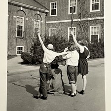Vintage B&W Snapshot Photograph Young Women Baseball Facing Away Back View picture