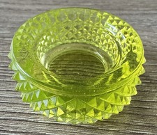 Green/yellow Vaseline Glass Open Salt Cellar Glows Antique EAPG DIAMOND Pattern picture