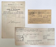 Lot of 3 Vintage 1930s Monongahela PA Receipts picture
