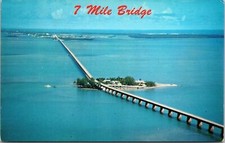Pidgeon Key Seven Mile Bridge Aerial Overseas Highway Florida Chrome Postcard picture