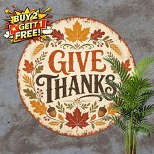 Happy Thanksgiving Autumn Harvest Round Metal Sign Home Decor Plaque 8x8 picture