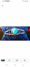 Sterling Silver Turquoise Cabochon Cuff Bracelet Native American Style picture