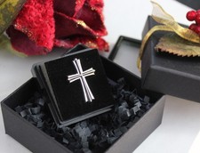 Cross Lapel Pin Silver  finish in a box Radiant  dimensional shine picture