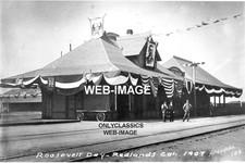 1907 REDLANDS CA RAILROAD TRAIN STATION DEPOT 8X12 PHOTO PRESIDENT ROOSEVELT picture