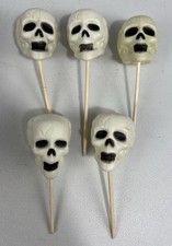 Blow Molds Skull Halloween Mini 1.5” Plastic Floral Pick Crafts 5 Vintage 1980s picture
